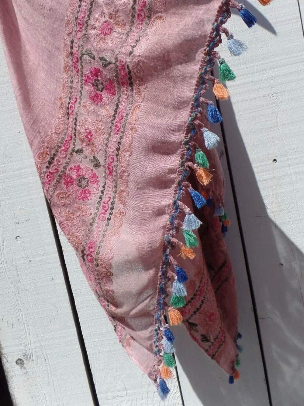 Embroidered Scarf Wrap Tassels Floral Paisleys